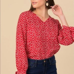 Red and White Floral Blouse
